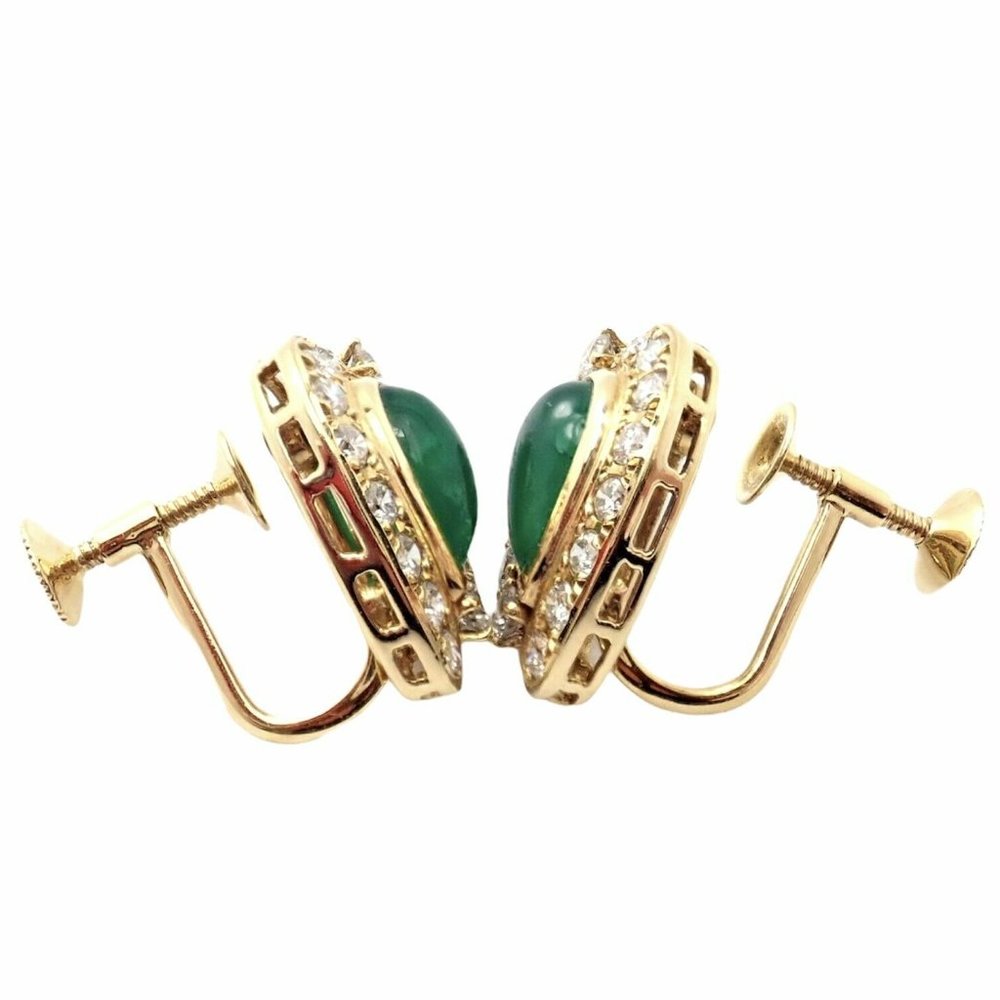 Authentic! Mikimoto 18k Yellow Gold Diamond Teardrop Emerald Screw Back Earrings - Picture 4 of 8